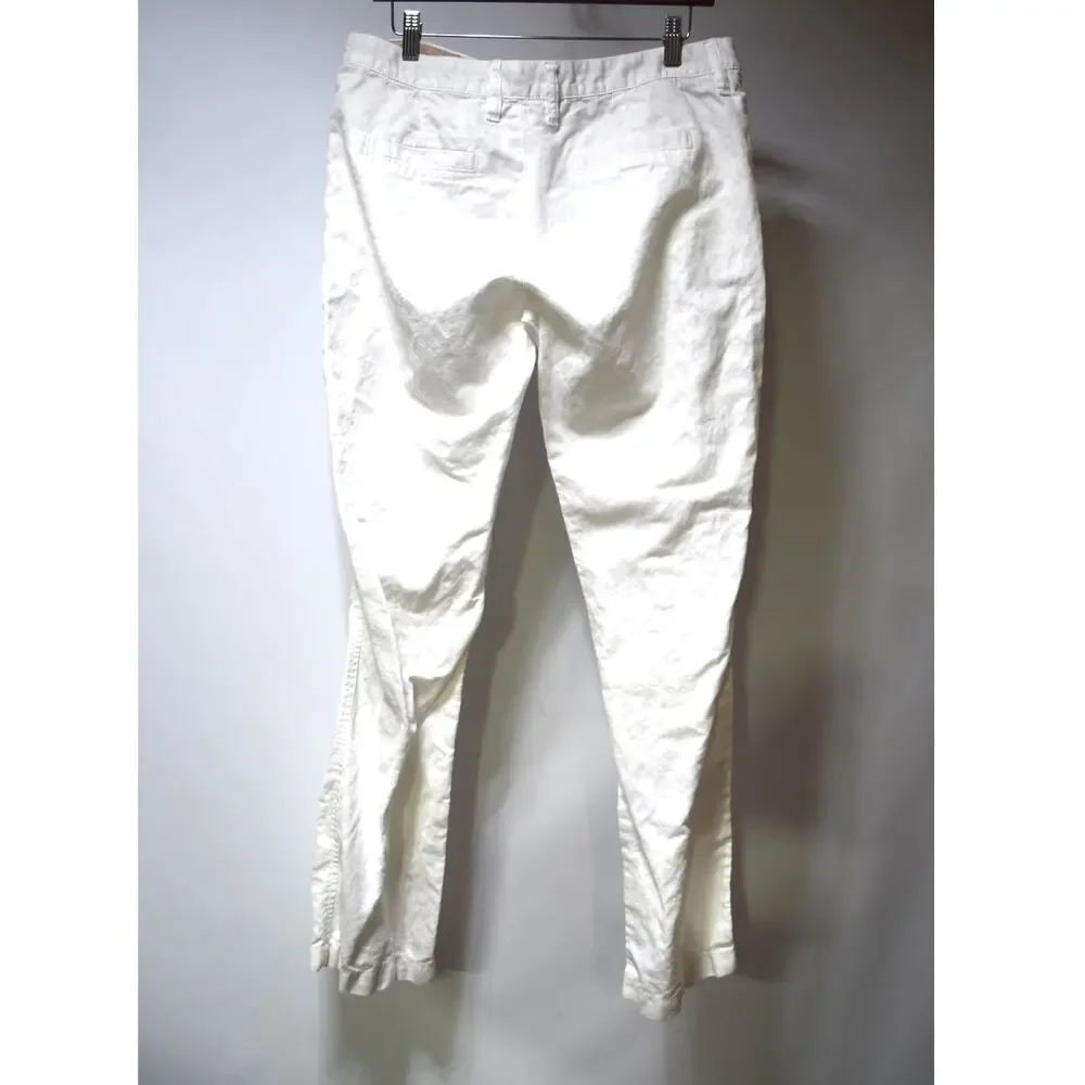 Banana Republic Jade White Linen Blend Straight Leg Pants Women's Size 10